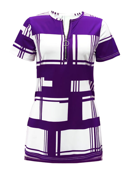 New Summer Elegant Women T-shirt with Black Plaid Print