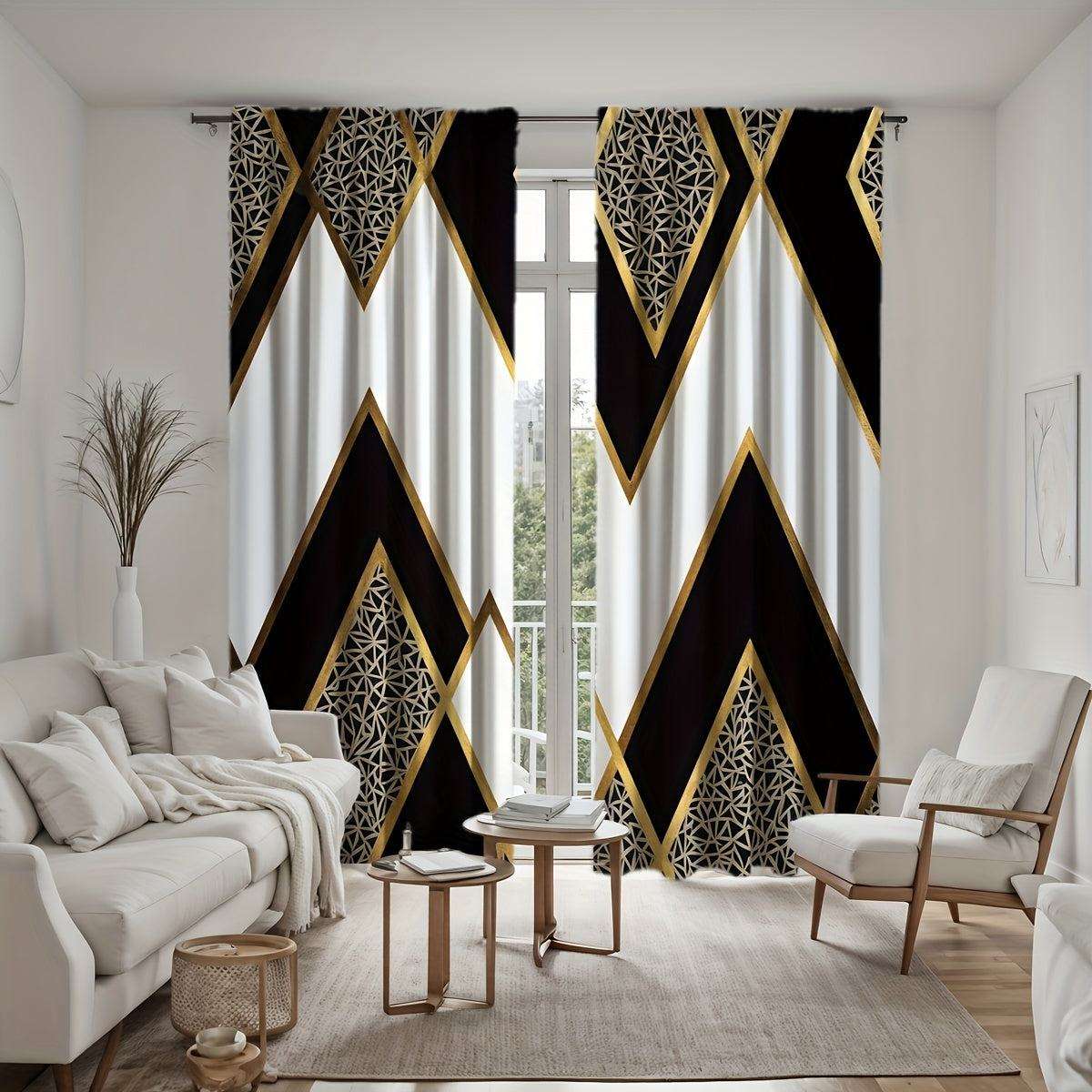 Black and Gold Geometric Curtains