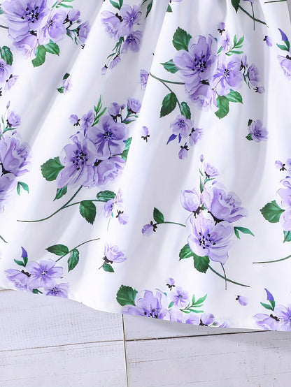 Girl Flower Print Vest Dress and Solid Jacket