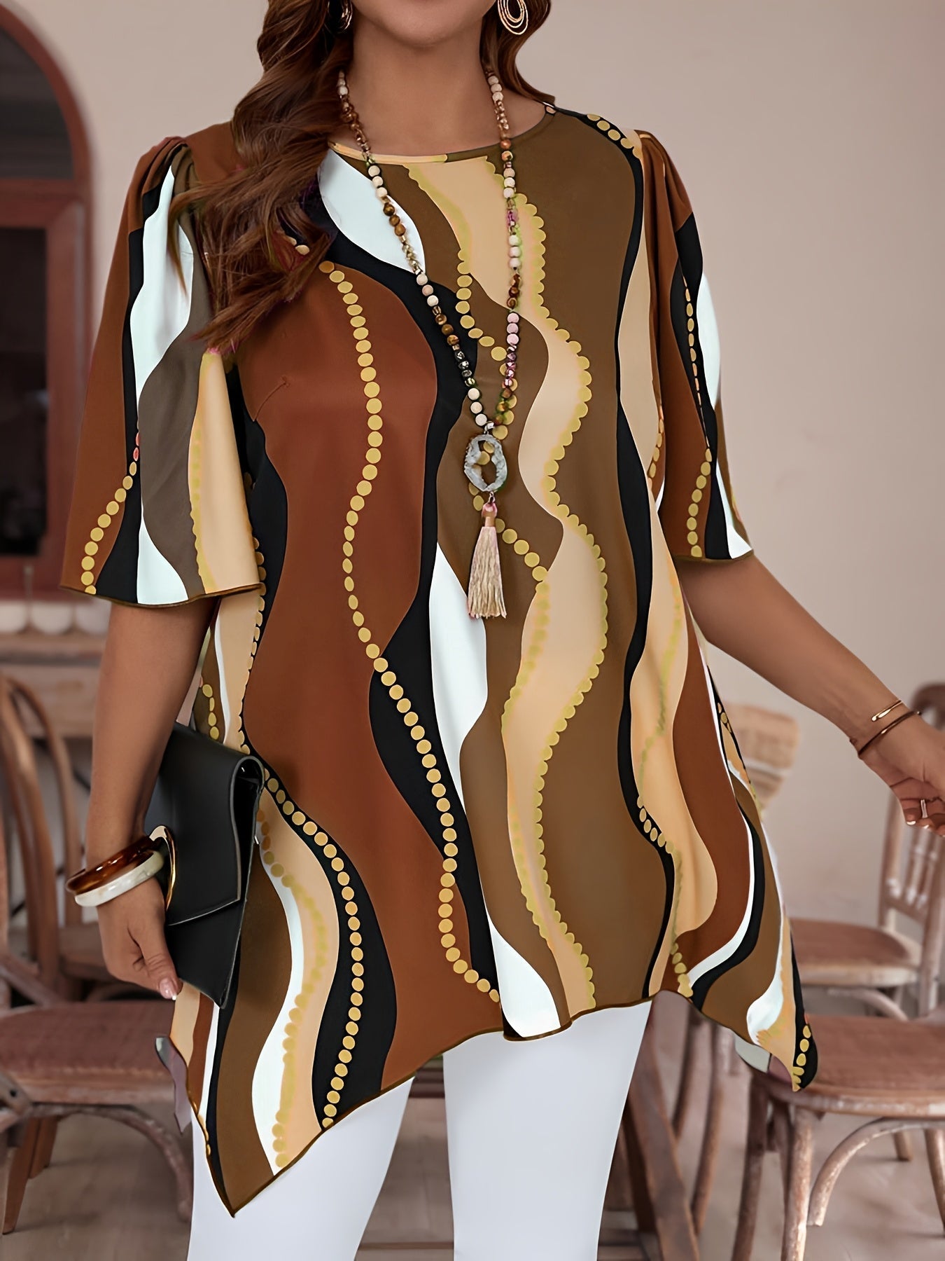 Women Black and White Abstract Print Top - Casualwear