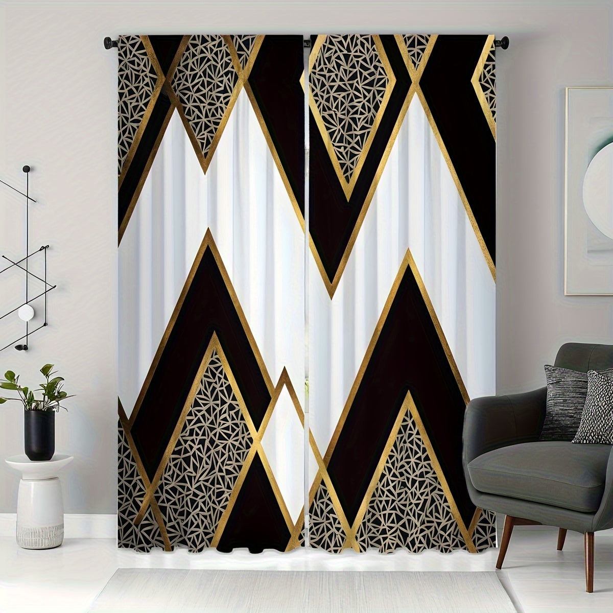 Black and Gold Geometric Curtains
