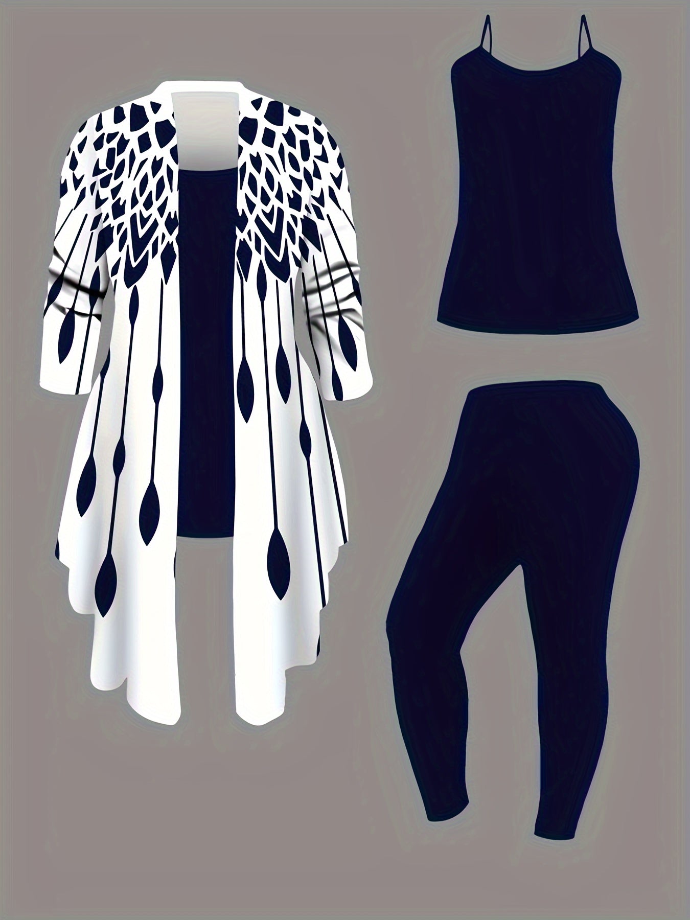 Plus Size Leopard Cardigan, Tank Top & Pants Set - Stretchy & Stylish