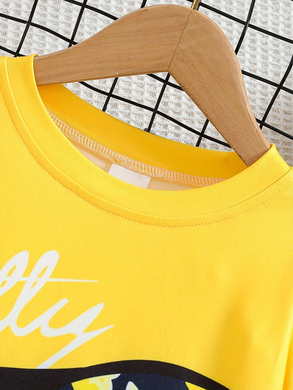 2 pcs Girls Party Outfit - Graphic Tee & Floral Leggings