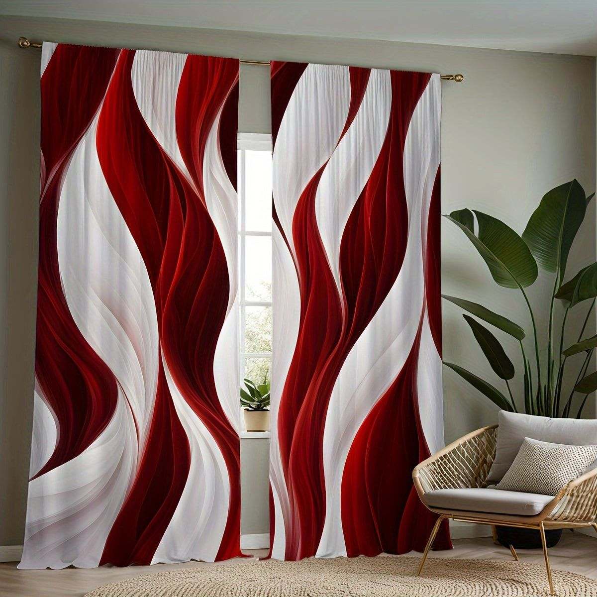 Red and White Wave Curtains