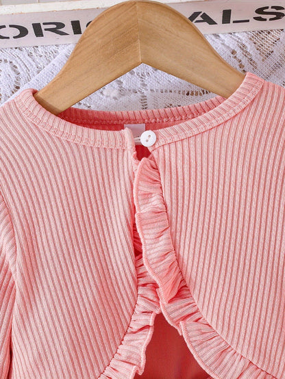 Girl Flower Print Vest Dress and Solid Jacket