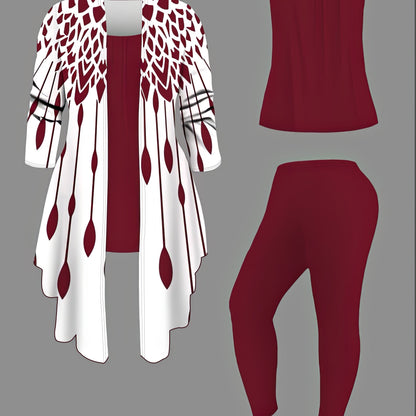 Plus Size Leopard Cardigan, Tank Top & Pants Set - Stretchy & Stylish