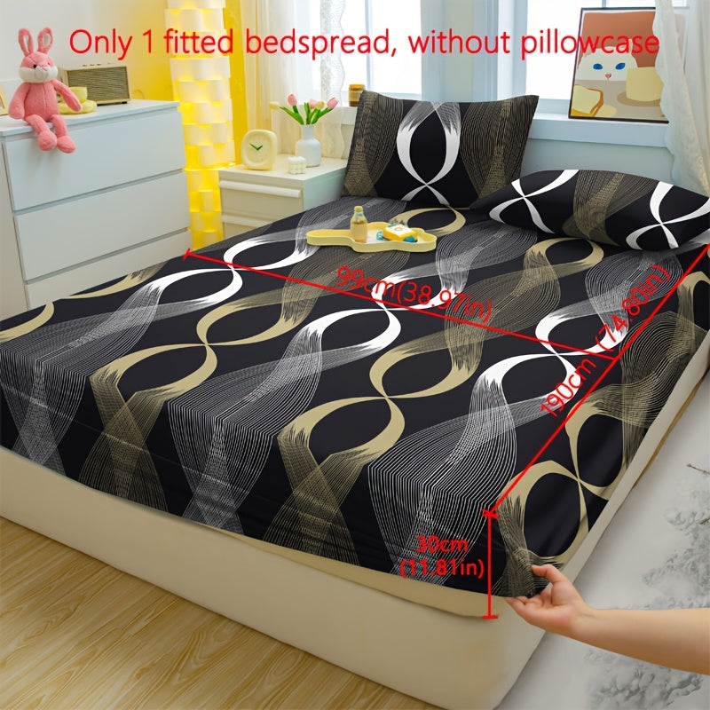 1 pc Simple Modern Style Cross Curve Pattern Printed Fleece Fitted Sheet - Bedroom Use Printed Bed Cover, Mattress Cover, Mattress Protector, Protective Cover, Bedding Accessories Do Not Include Pillowcase Can Be Sent as Gifts