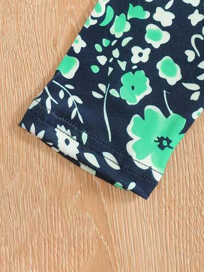 2 pcs Girls Party Outfit - Graphic Tee & Floral Leggings