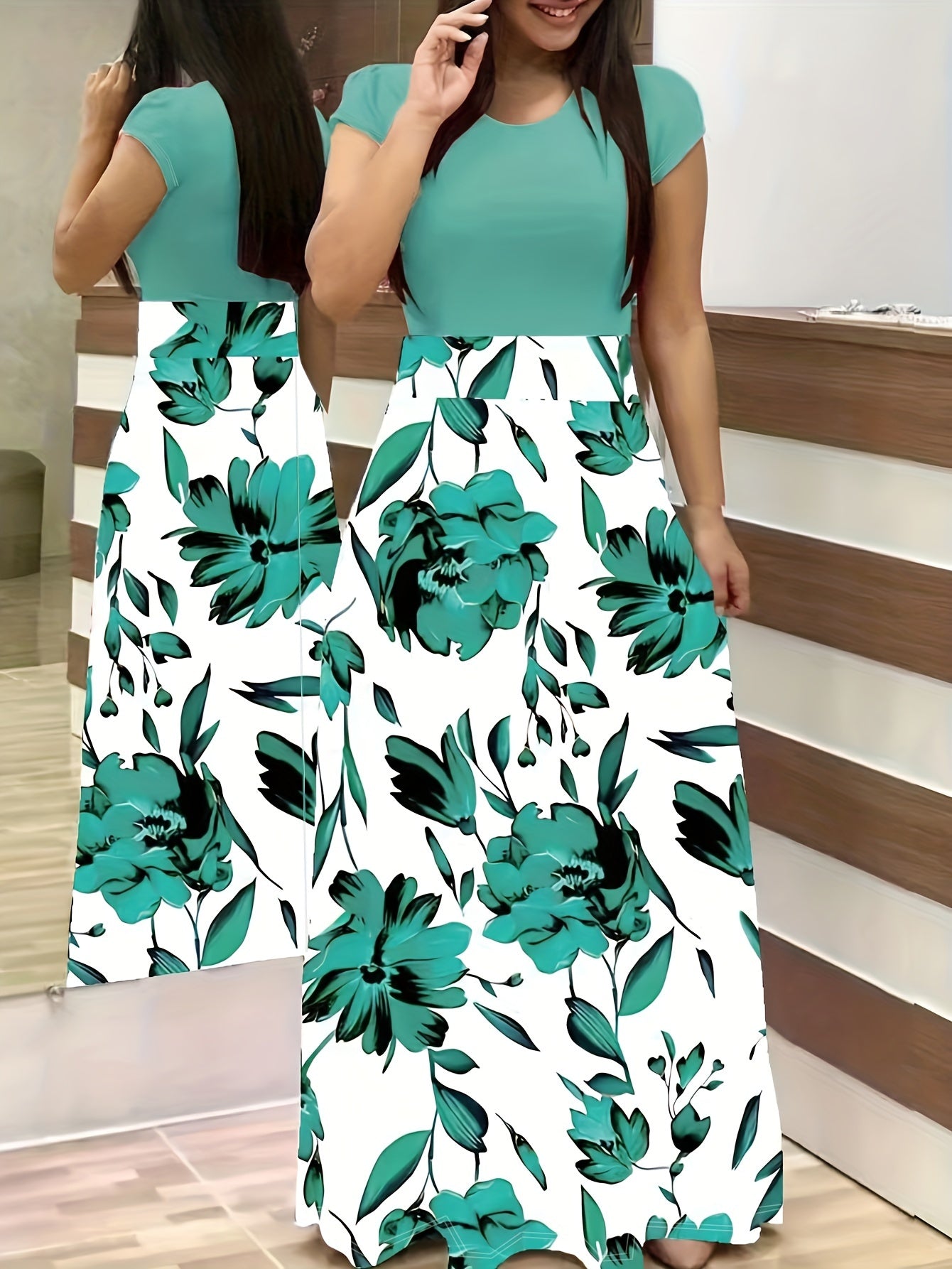 Floral Print Crew Neck Dress