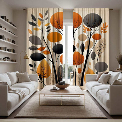 Abstract Orange Gray Leaf Curtains