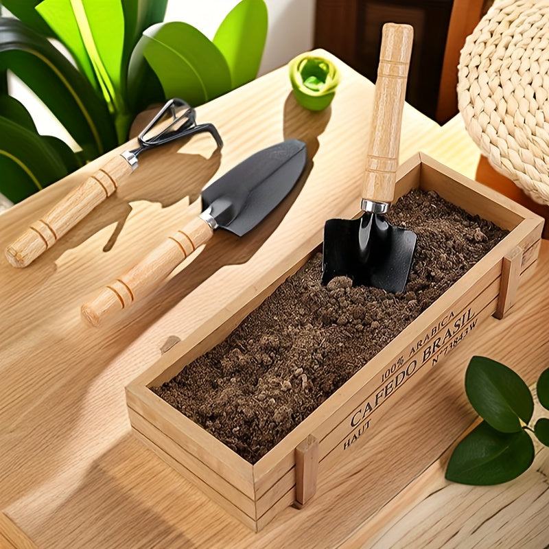 Mini Gardening Tool Set - 6 pcs. Metal & Wooden Hand Tools