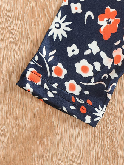 2 pcs Girls Party Outfit - Graphic Tee & Floral Leggings