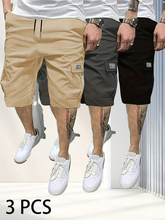 Men 3 Pack - Comfortable Cargo Shorts with Drawstring Waist