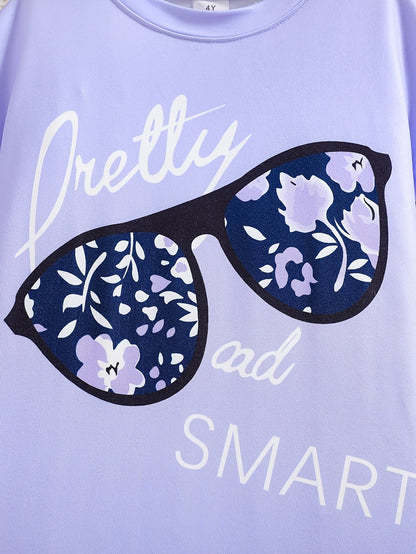 2 pcs Girls Party Outfit - Graphic Tee & Floral Leggings