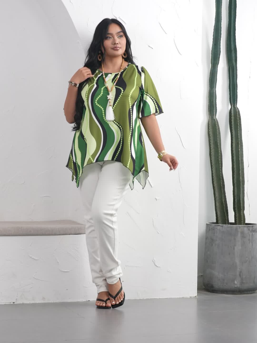 Women Black and White Abstract Print Top - Casualwear