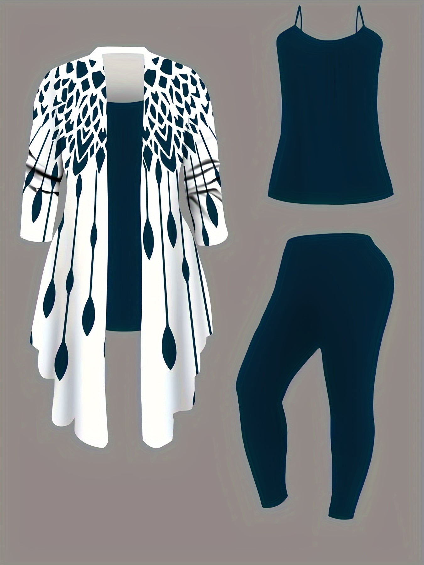 Plus Size Leopard Cardigan, Tank Top & Pants Set - Stretchy & Stylish