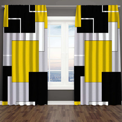 2pcs Modern plaid curtains in red and grey