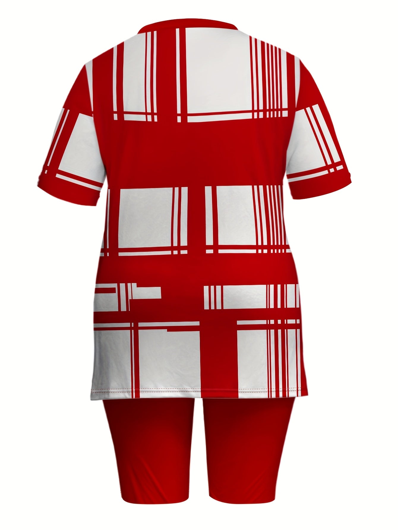 Women Plus Size Plaid Short Sleeve Set - Casual Style