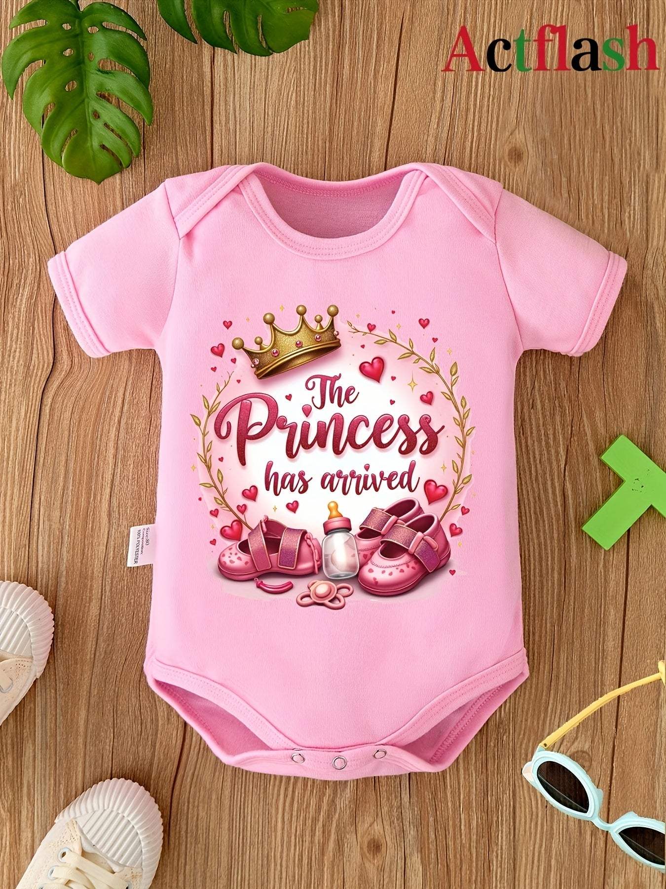Pink Baby Bodysuit - Soft Polyester Crown & Heart Print Ideal