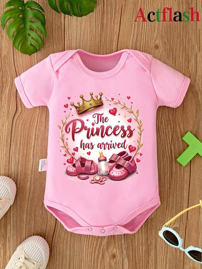 Pink Baby Bodysuit - Soft Polyester Crown & Heart Print Ideal